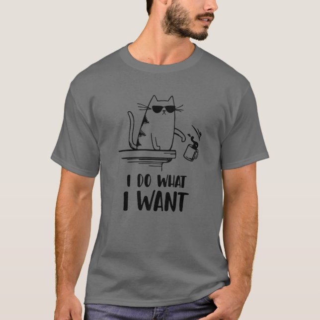 Camiseta Café Gato Rebelde Engraçado Eu Faço O Que Quero De (Frente)