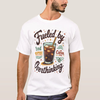 Camiseta Café Gelado Retro e Gráfico Divertido de Pensar De