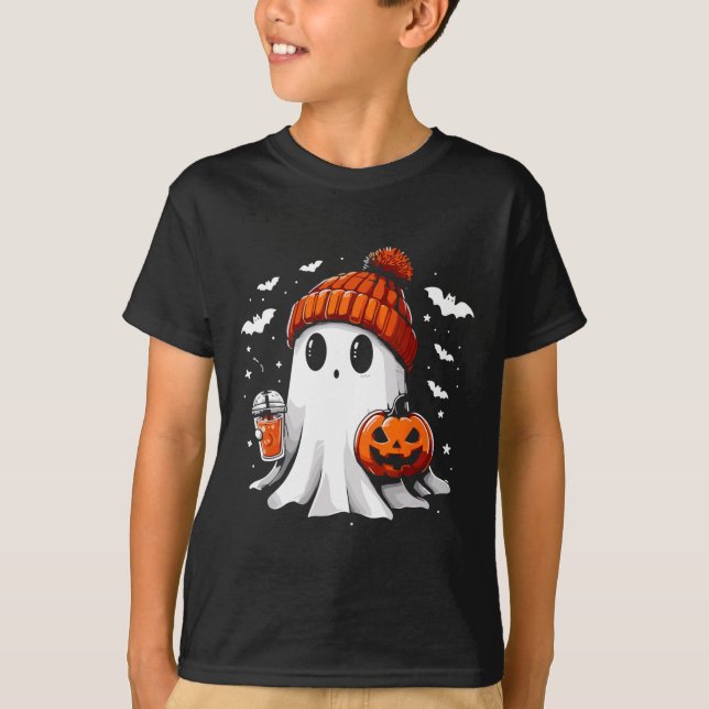 Camiseta Café Ghost Ghost Bebendo Bonito Café Halloween Caf (Frente)