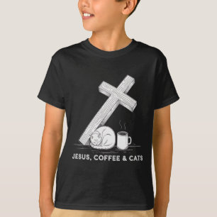 Camiseta Café Jesus Gatos Divertido Fofo Design Amantes de
