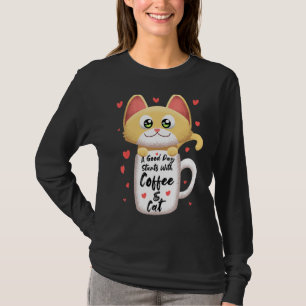 Camiseta Café Laranja Gato Gatinho De Gato De Gato Com Humo