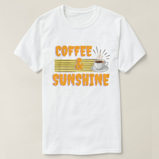 Camiseta Café & Luz Solar – Vibrações Positivas da Manhã (Frente do Design)