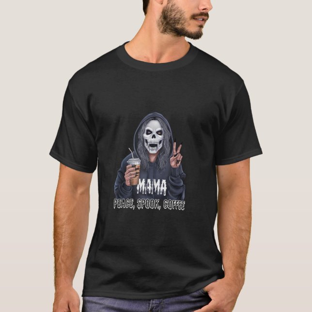 Camiseta Café Mama Skeleton Zombie Peace Spook Coffee Hal (Frente)