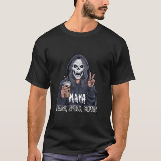Camiseta Café Mama Skeleton Zombie Peace Spook Coffee Hal