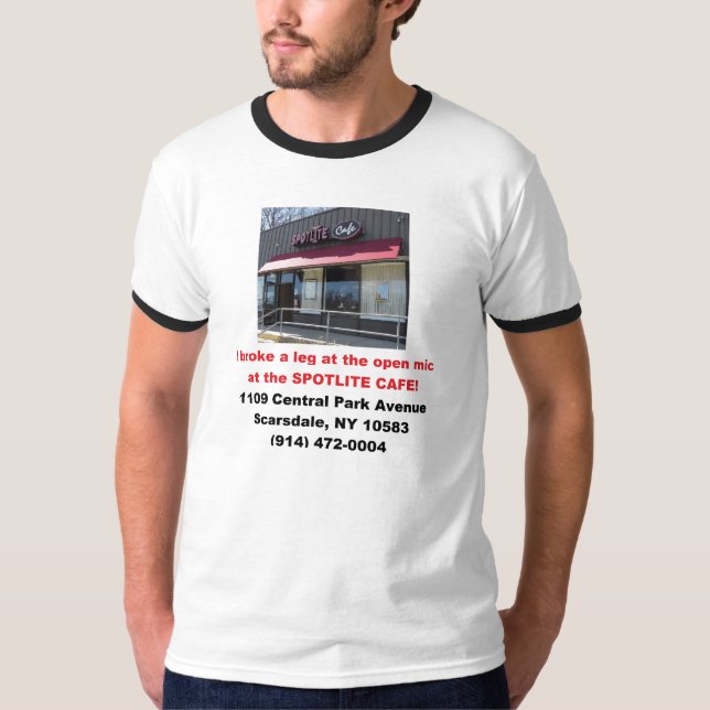 Camiseta Café Mic aberto do Spotlite dos homens (Frente)