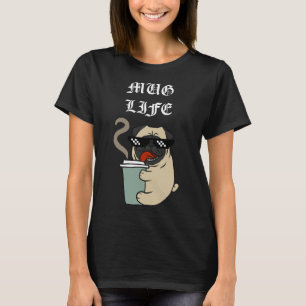 Camiseta Café Mug Life Pug Engraçado Café Engraçado