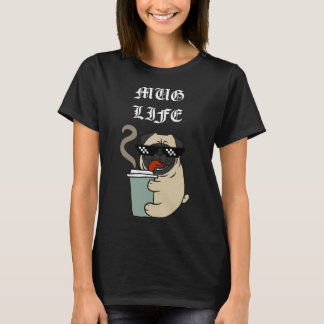 Camiseta Café Mug Life Pug Engraçado Café Engraçado