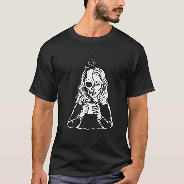 Camiseta Café Negro Penteado Esqueleto Sem Açúcar Sem Leite (Frente)