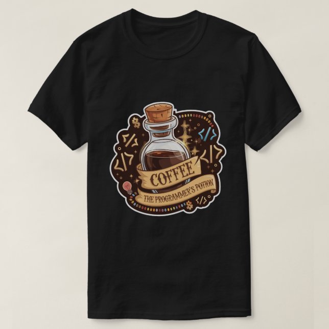 Camiseta Café O Programador Engraçado da Poção do Programad (Frente do Design)