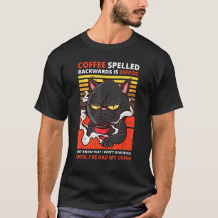 Camiseta Café Ortografado Para Trás É Bebida Gata Preta Eef