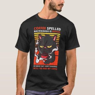 Camiseta Café Ortografado Para Trás É Bebida Gata Preta Eef
