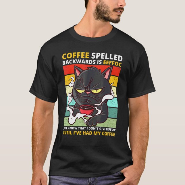 Camiseta Café Ortografado Para Trás É Bebida Gata Preta Eef (Frente)