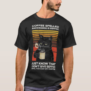 Camiseta Café Ortografado Para Trás É Gato Preto Irritado E