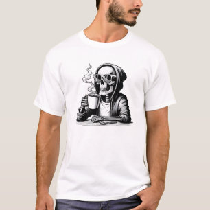 Camiseta Café para o Osso - Design de café esquelético engr