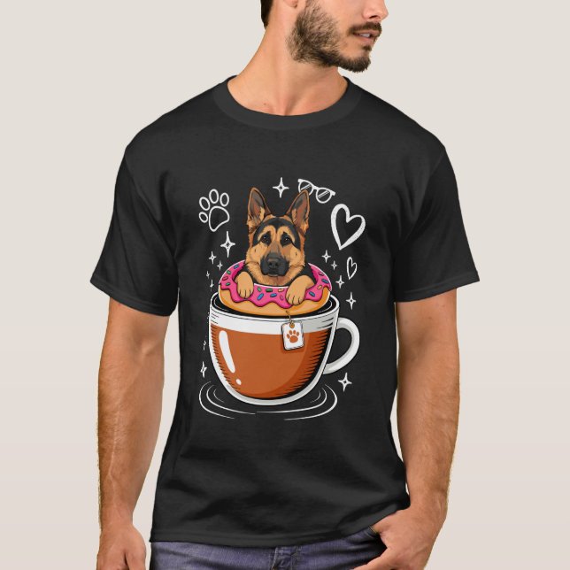 Camiseta Café Pastor Alemão Donut GSD (Frente)