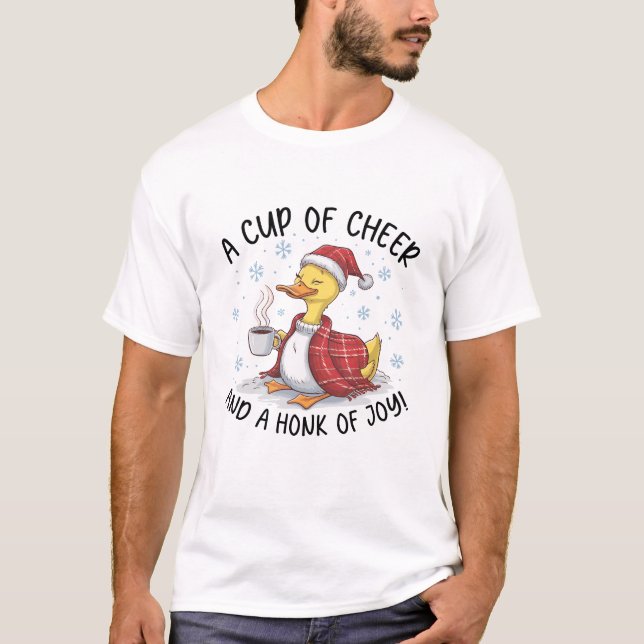 Camiseta Café Pato de Natal com Chapéu de Papai Noel (Frente)