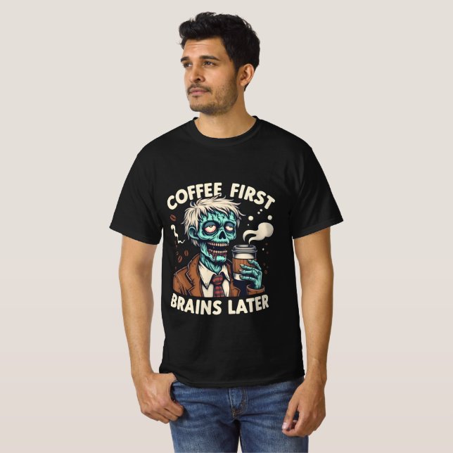 Camiseta Café Primeiro, Cérebro Mais Tarde Digitando a Ediç (Frente Completa)