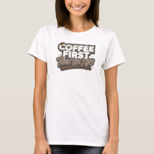 Camiseta CAFE PRIMEIRO ENTÃO AS CRIANÇAS Design de Arte