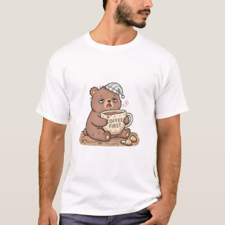 Camiseta Café Primeiro Urso Sonolento Cartoon