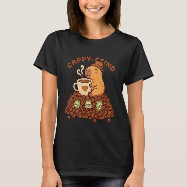 Camiseta Café Pun Kawaii Capybara Cappy-ccino Rãs e B (Frente)