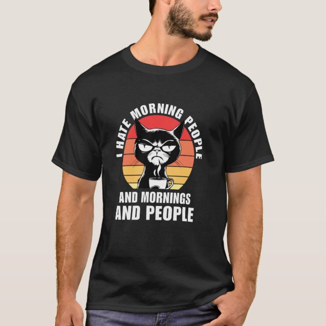 Camiseta Café Retrô Divertido de Gato (Frente)