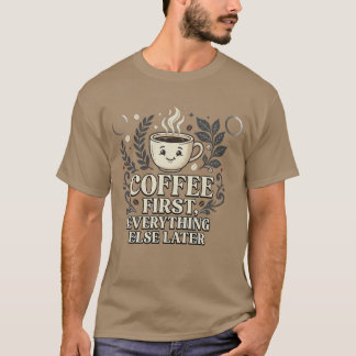 Camiseta Café Retro Primeiro Tudo Mais Tarde Escuro