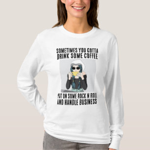 CAMISETA CAFÉ, ROCHA N ROLL, MÃO DE SENHORAS COMERCIAIS