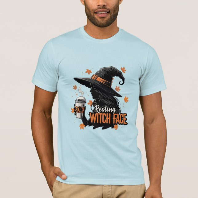 Camiseta Café Rosto de Bruxa Relaxada no Halloween (Frente)