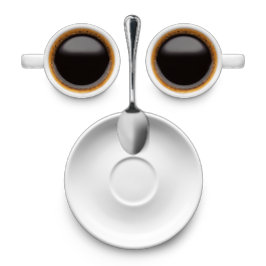 Camiseta Café Rosto Dois Copos de Café a Saucer e Colher