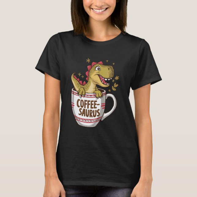 Camiseta Café-Saurus Dinossaur Café Lover Artigo 3.º (Frente)