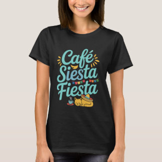 Camiseta Café Sesta Festa Gato Chapéu Espanhol Citação Dive