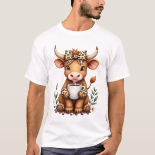 Camiseta Café Vintage de Vaca Highland Watercolor Fofo 