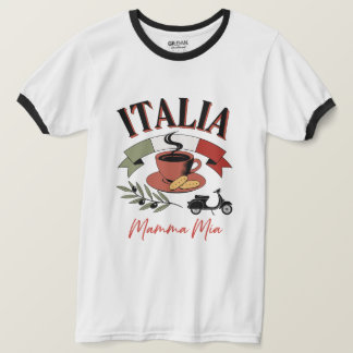 Camiseta Café Vintage Italia, Scooter Retrô e Mamma Mia
