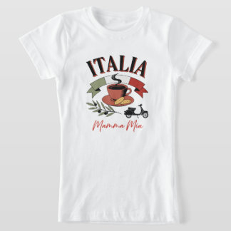Camiseta Café Vintage Italia, Scooter Retrô e Mamma Mia