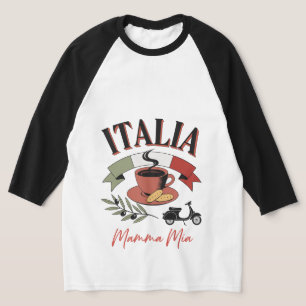 Camiseta Café Vintage Italia, Scooter Retrô e Mamma Mia