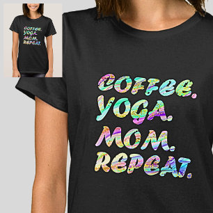 Camiseta Café Yoga Mãe Repetir - Aqua Mauve Rainbow