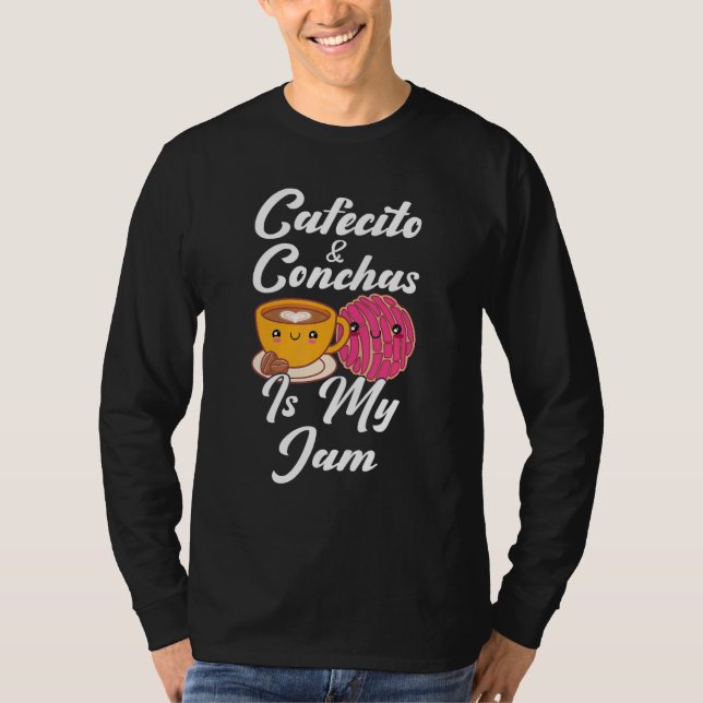 Camiseta Cafecito & Conchas É Minha Jam Cute Trocadilho Esp (Frente)