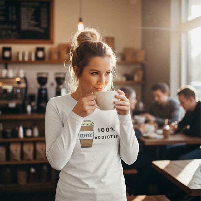 Camiseta Cafeína 100% Viciada em Design de café (Criador carregado)