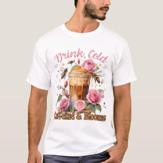 Camiseta Cafeína e Blooms: café gelado