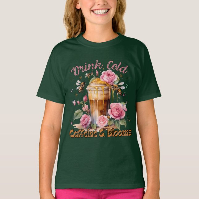 Camiseta Cafeína e Blooms: café gelado (Frente)