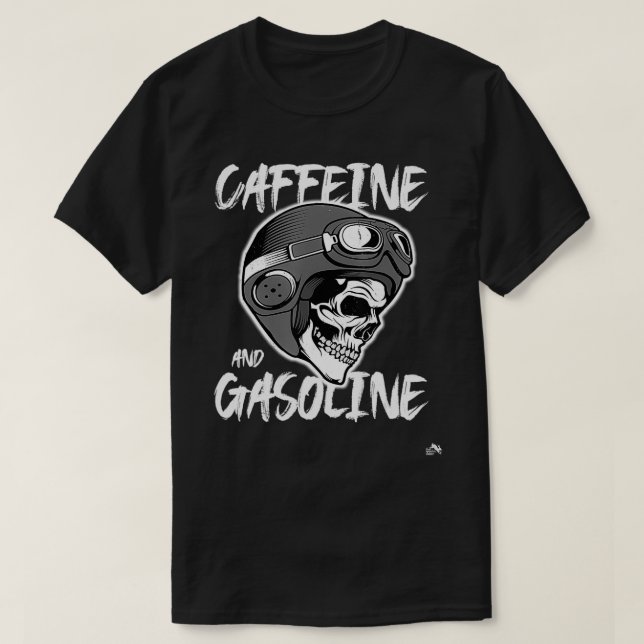 Camiseta Caffeine and Gasoline - Skull Helmet - Racing (Frente do Design)