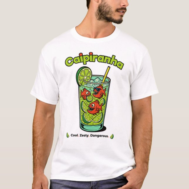 Camiseta Caipiranha Cocktail - Engraçado Piranha Tropical B (Frente)