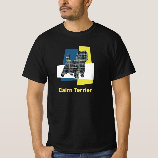 Camiseta Cairn Terrier Dog Yellow & Black Grid Line (Frente)