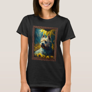 Camiseta Cairn Terrier Pintando Flor de Girassol Mãe Mulher