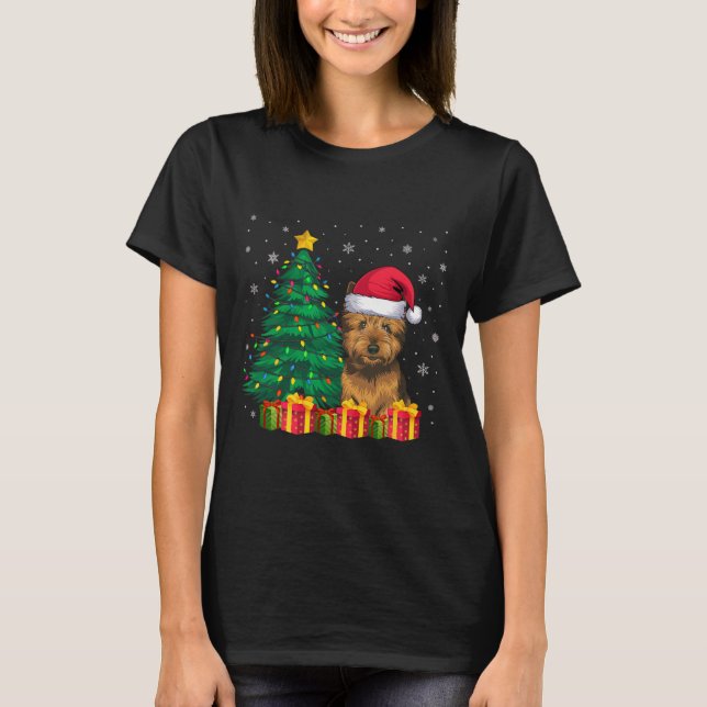 Camiseta Cairn Terrier Santa Hat - Luzes de Natal (Frente)