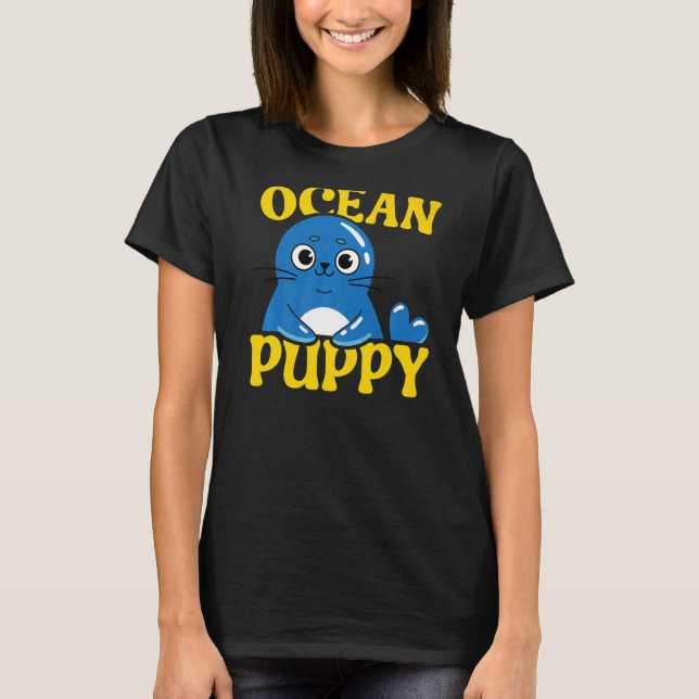 Camiseta Cais de Biologia Marinha Submarina Oceânica Puppy (Frente)