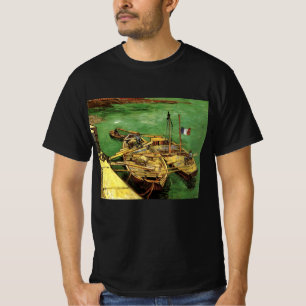 Camiseta Cais de Van Gogh com Homens Descarregando Barcaças