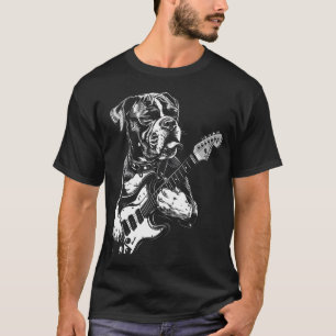 Camiseta Caixa de Cão Boxer Engraçado Tocando Guitarra Elét