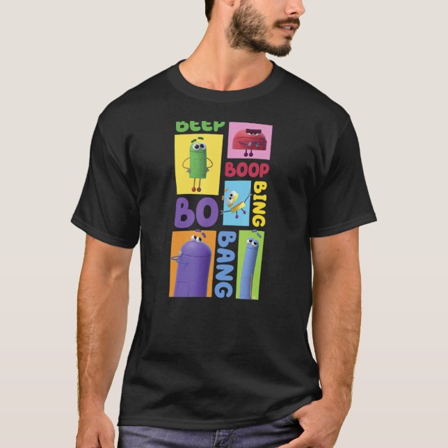 Camiseta Caixa de Caracteres Storybots para Cima (Frente)