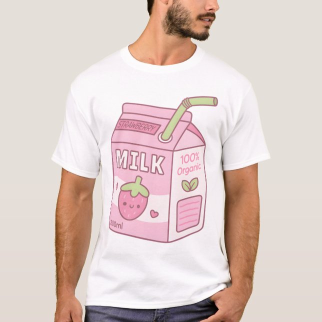 Camiseta Caixa de cartão de leite de morango (Frente)